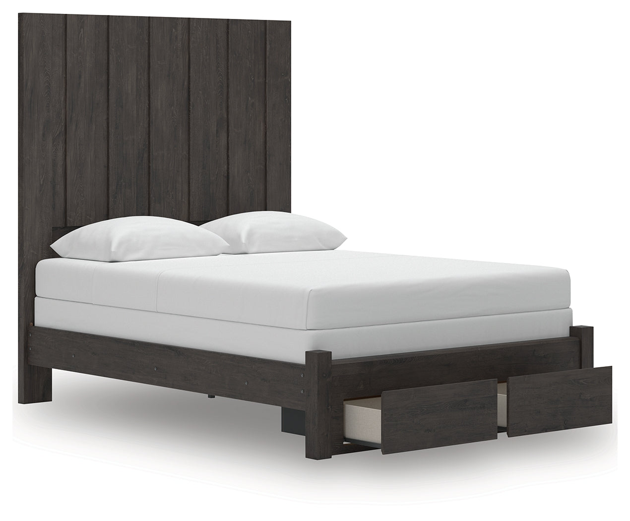 Fraluna Charcoal Queen Panel Storage Bed drawers open