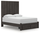 Fraluna Charcoal Queen Panel Storage Bed front angled view