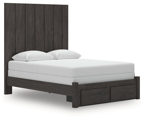 Fraluna Charcoal Queen Panel Storage Bed front angled view