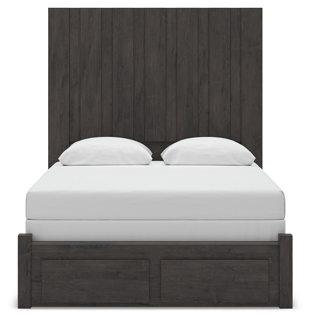 Fraluna Charcoal Queen Panel Storage Bed headboard front