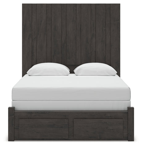 Fraluna Charcoal Queen Panel Storage Bed headboard front