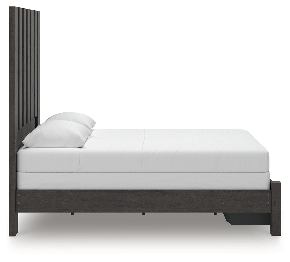 Fraluna Charcoal Queen Panel Storage Bed side view