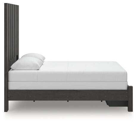 Fraluna Charcoal Queen Panel Storage Bed side view