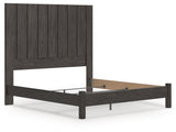 Fraluna Charcoal King Panel Bed angled view with headboard