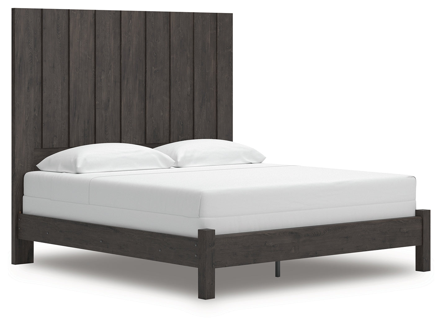 Fraluna Charcoal King Panel Bed angled front view