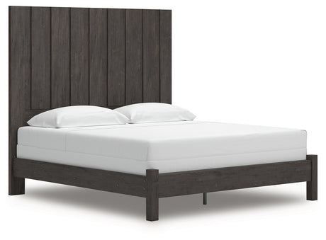 Fraluna Charcoal King Panel Bed angled front view