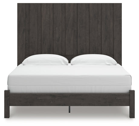 Fraluna Charcoal King Panel Bed head-on view of headboard