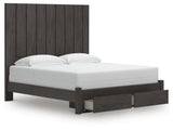Fraluna Charcoal King Panel Storage Bed footboard drawers open