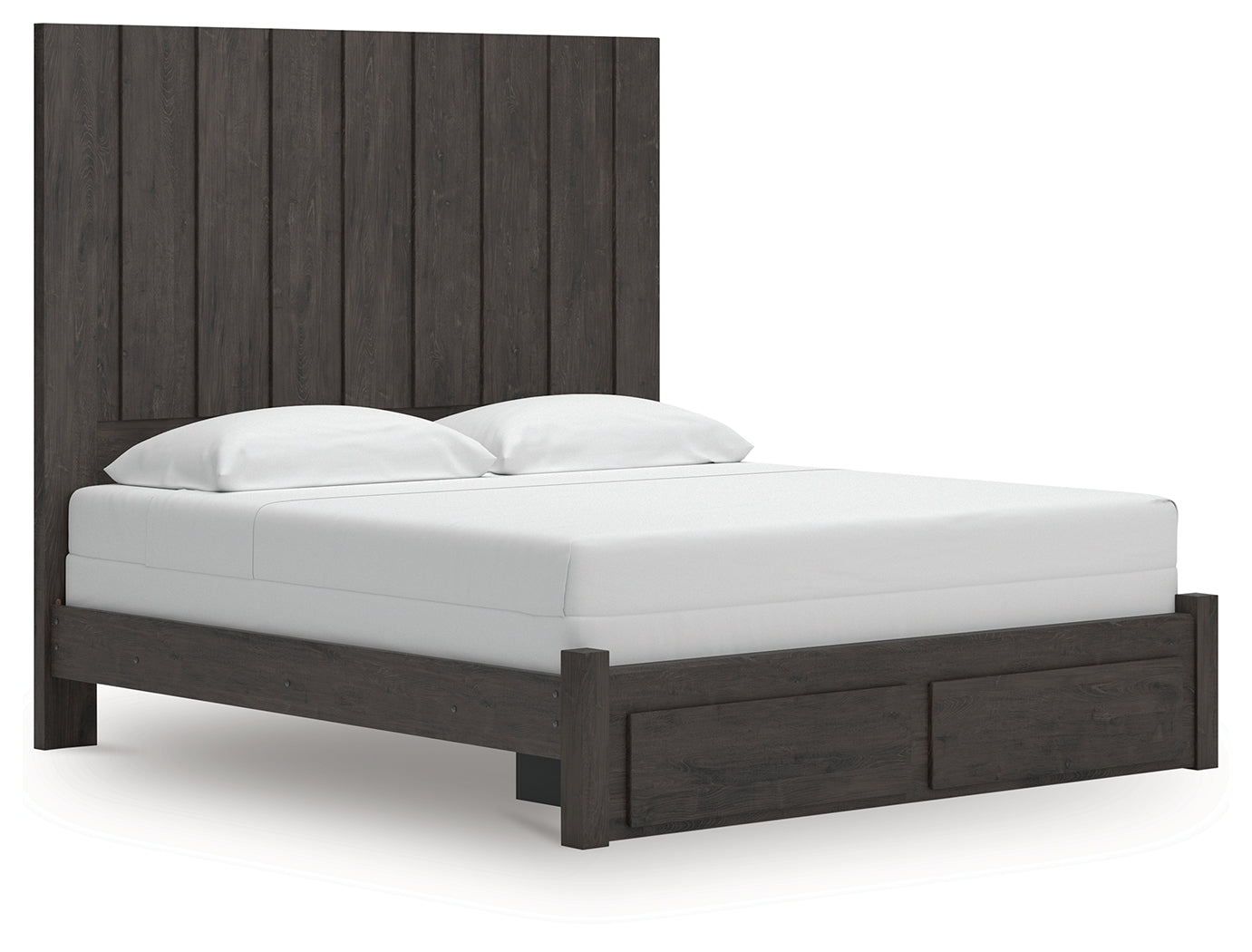 Fraluna Charcoal King Panel Storage Bed angled view