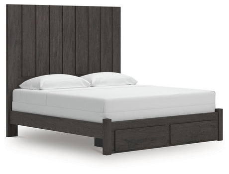 Fraluna Charcoal King Panel Storage Bed angled view