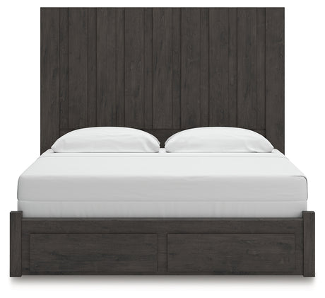 Fraluna Charcoal King Panel Storage Bed head-on view