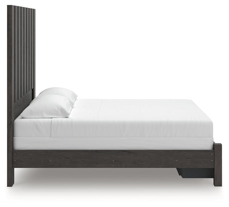 Fraluna Charcoal King Panel Storage Bed side view