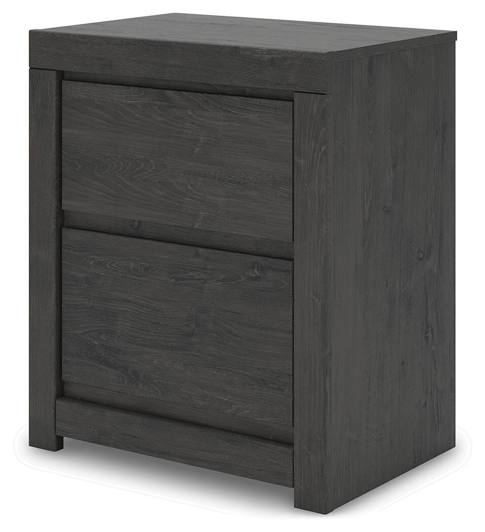 Fraluna Charcoal Panel Storage Bedroom Set angled view