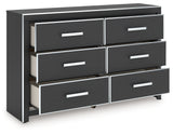 Open drawer of Zuraleus dresser with faux linen interior