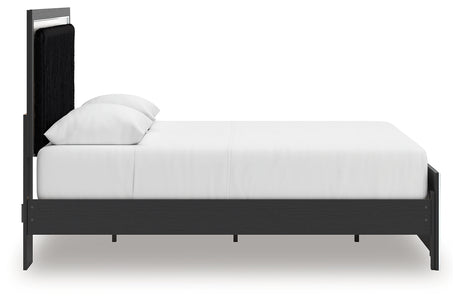 Zuraleus Black Queen Upholstered Panel Platform Bed front angle