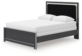 Zuraleus Black Queen Upholstered Panel Bed footboard close-up