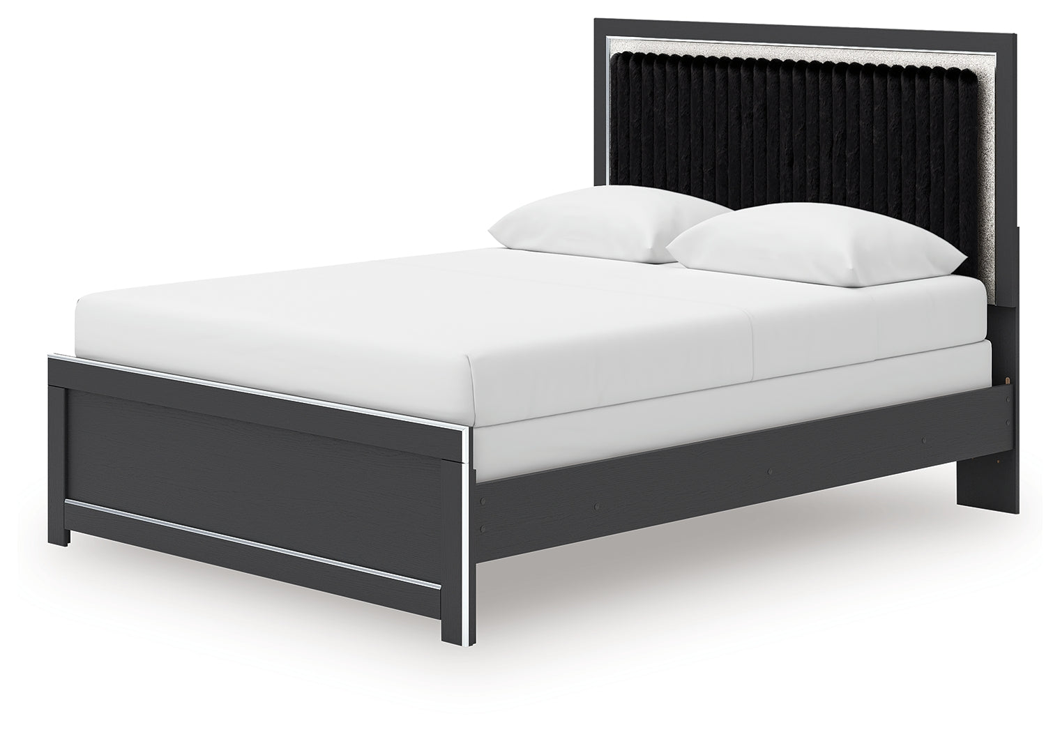 Zuraleus Black Queen Upholstered Panel Bed footboard close-up