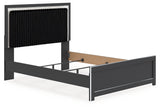 Zuraleus Black Queen Upholstered Panel Bed headboard detail