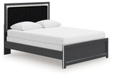 Zuraleus Black Queen Upholstered Panel Bed side angle view