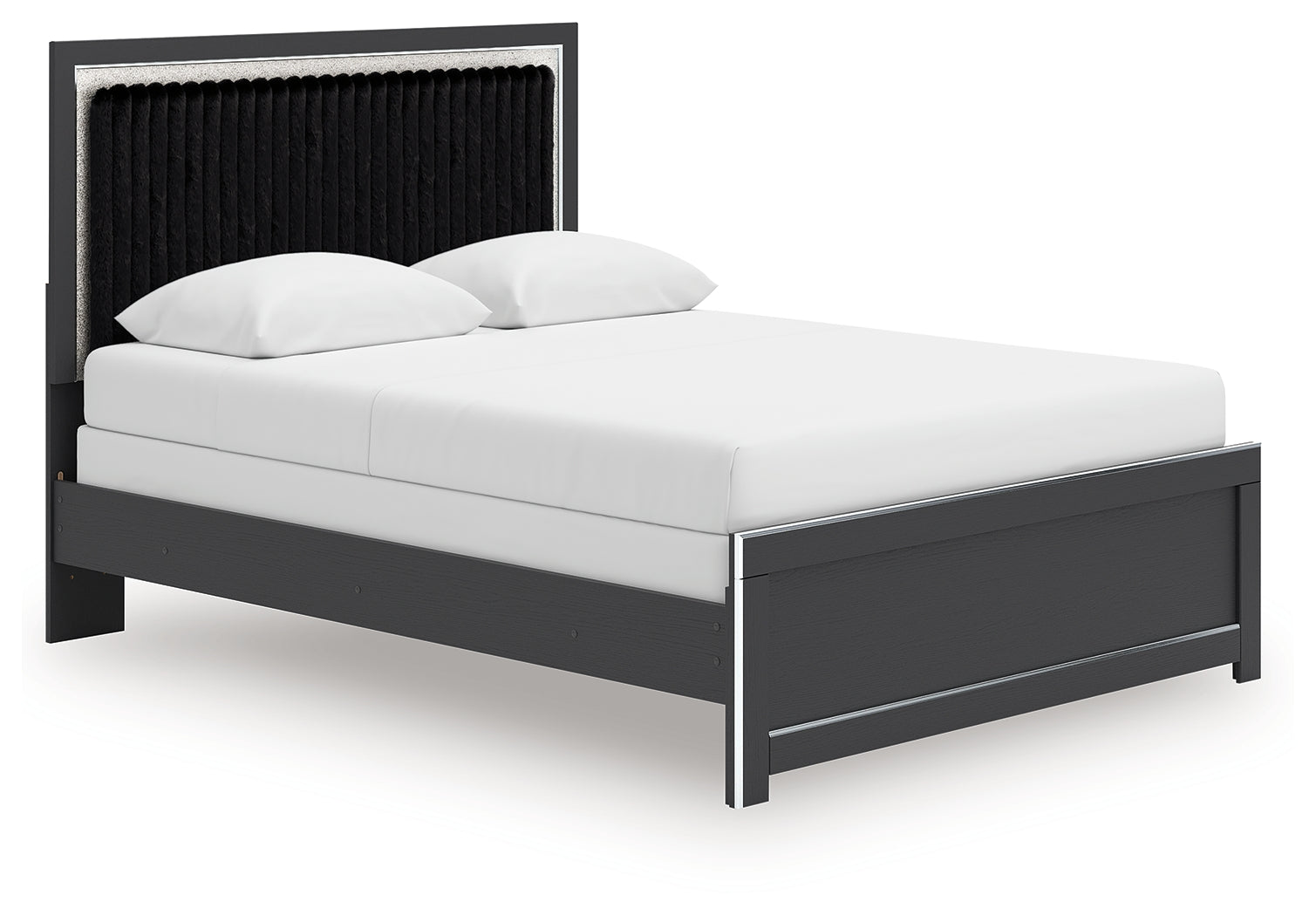 Zuraleus Black Queen Upholstered Panel Bed side angle view