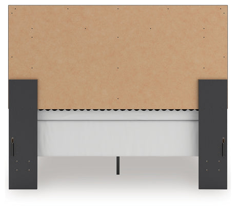 Zuraleus Black Queen Upholstered Panel Bed side alternative angle