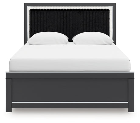 Zuraleus Black Queen Upholstered Panel Bed back view