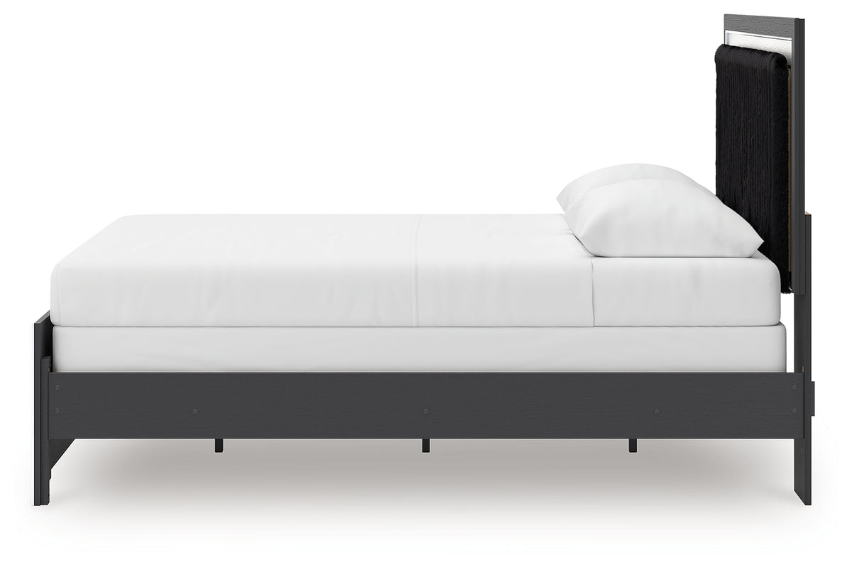 Zuraleus Black Queen Upholstered Panel Bed upholstery detail