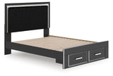 Side angle of Zuraleus Upholstered Panel Bed in black