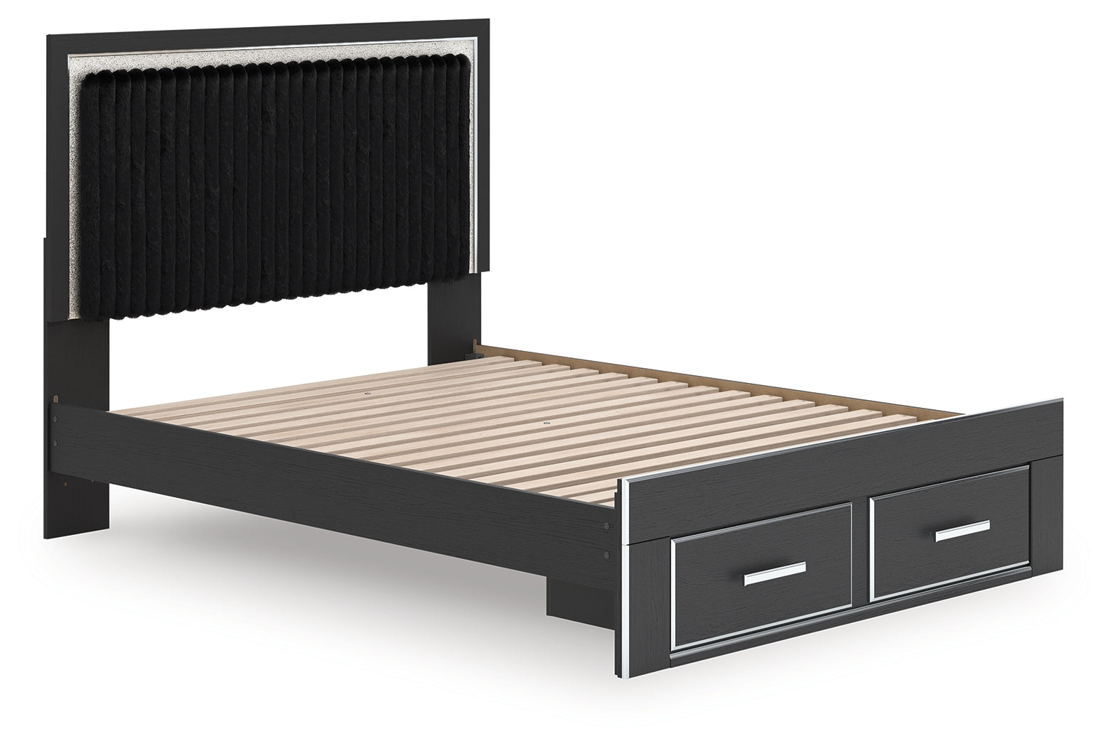 Side angle of Zuraleus Upholstered Panel Bed in black