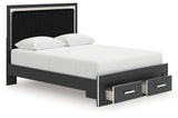 Open storage drawer with faceted chrome-tone handle