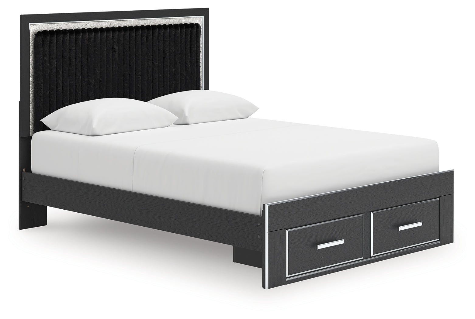Zuraleus Queen Storage Bed angled view showing chrome accents