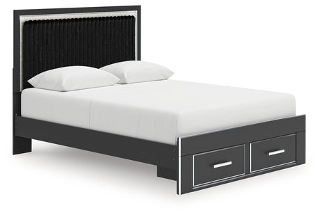 Zuraleus Queen Storage Bed angled view showing chrome accents
