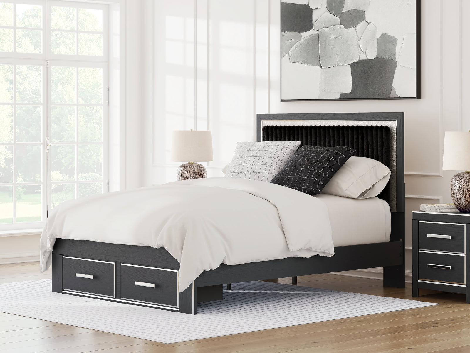 Zuraleus Black Queen Upholstered Panel Storage Bed