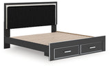 Zuraleus Black King Upholstered Panel Storage Bed angled view