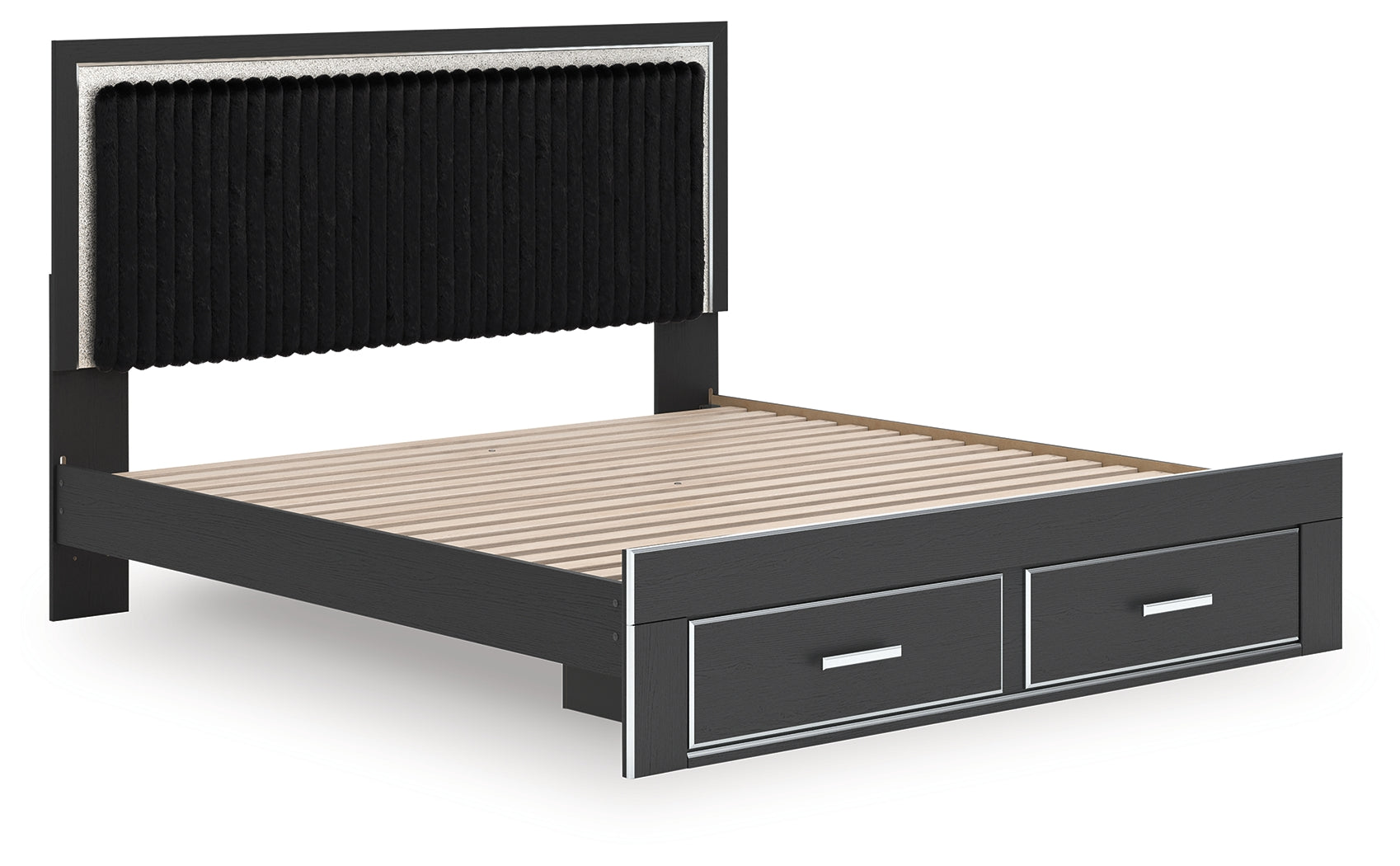Zuraleus Black King Upholstered Panel Storage Bed angled view