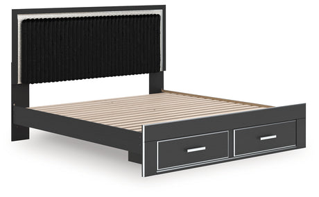 Zuraleus Black King Upholstered Panel Storage Bed angled view