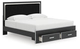 Zuraleus Black King Upholstered Panel Storage Bed drawers open
