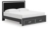 Zuraleus Black King Upholstered Panel Storage Bed side angle