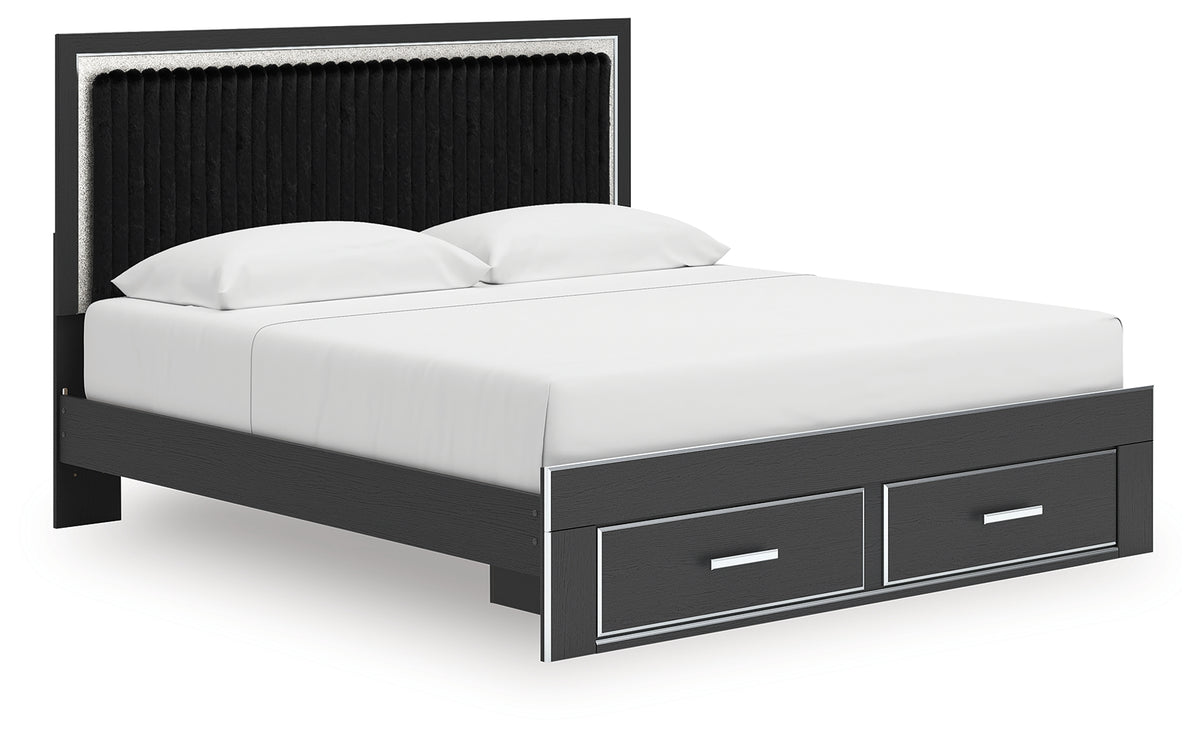 Zuraleus Black King Upholstered Panel Storage Bed side angle