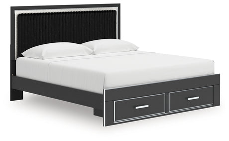 Zuraleus Black King Upholstered Panel Storage Bed side angle