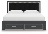 Zuraleus Black King Upholstered Panel Storage Bed headboard close-up