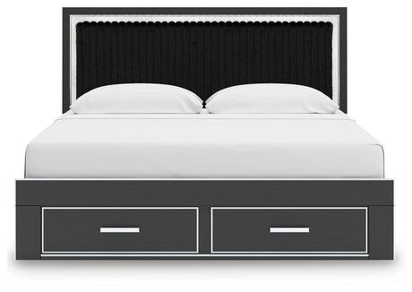 Zuraleus Black King Upholstered Panel Storage Bed headboard close-up