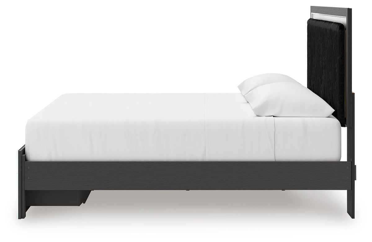 Zuraleus Black King Upholstered Panel Storage Bed side alternative angle