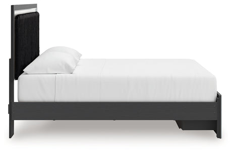 Zuraleus Black King Upholstered Panel Storage Bed side profile