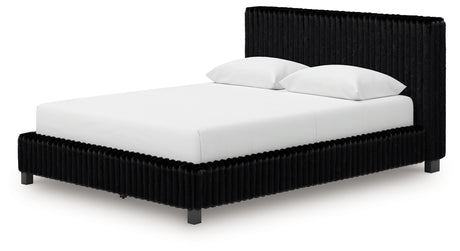 Zuraleus Black Queen Upholstered Panel Bed front view