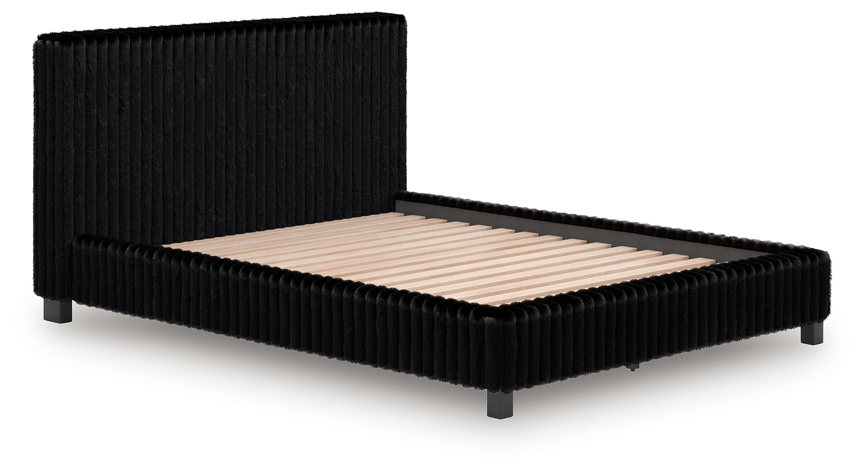 Zuraleus Black Queen Upholstered Panel Bed side angle view