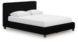 Zuraleus Black Queen Upholstered Panel Bed close-up of headboard