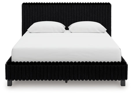 Zuraleus Black Queen Upholstered Panel Bed back view