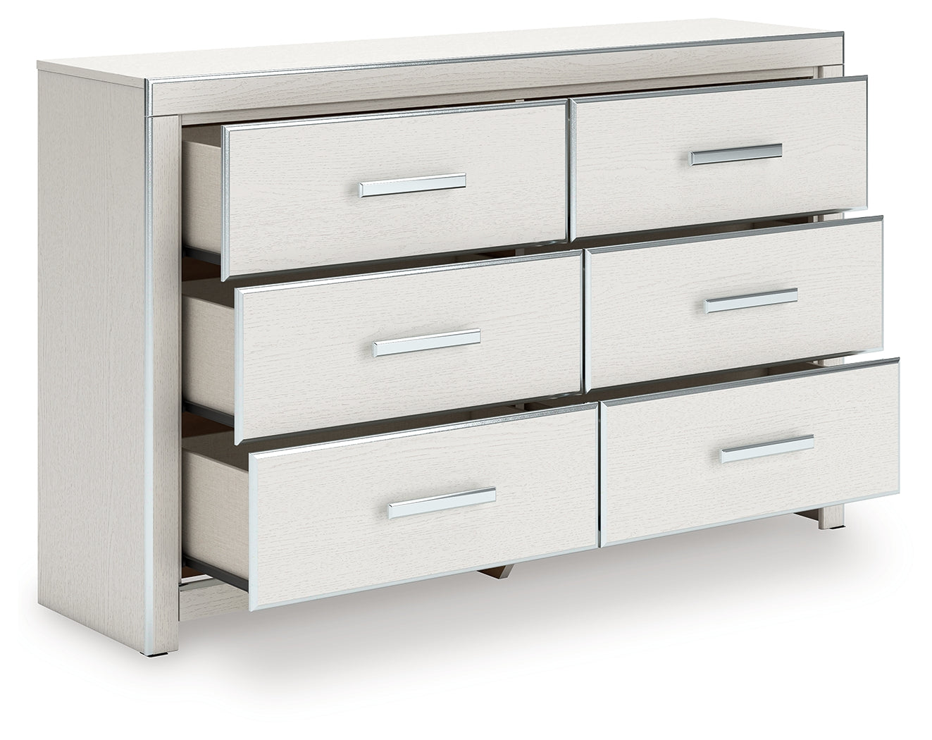Side profile of Zuraleus white dresser showing matte white finish