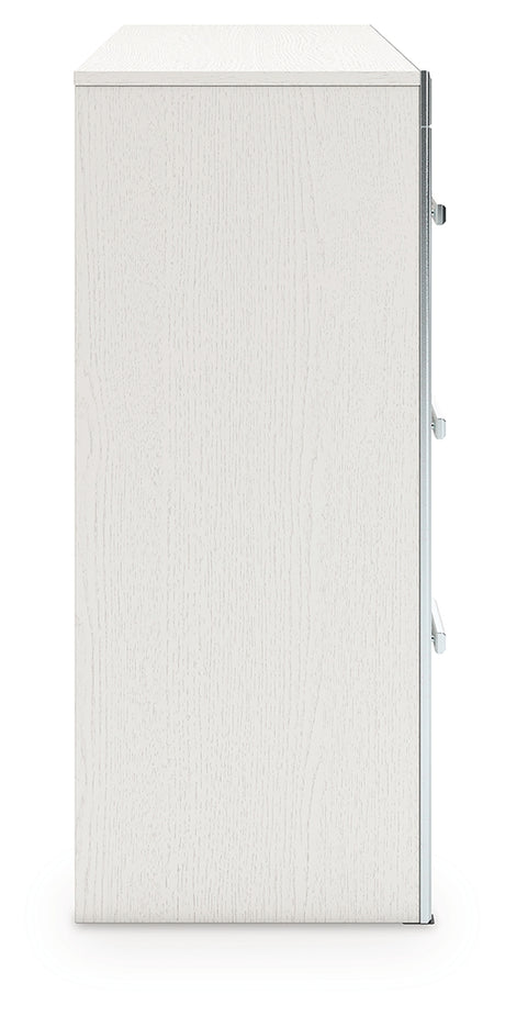 Back view of Zuraleus white dresser illustrating construction